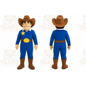 Blue Cowboy Mascot Costume with Custom Logo