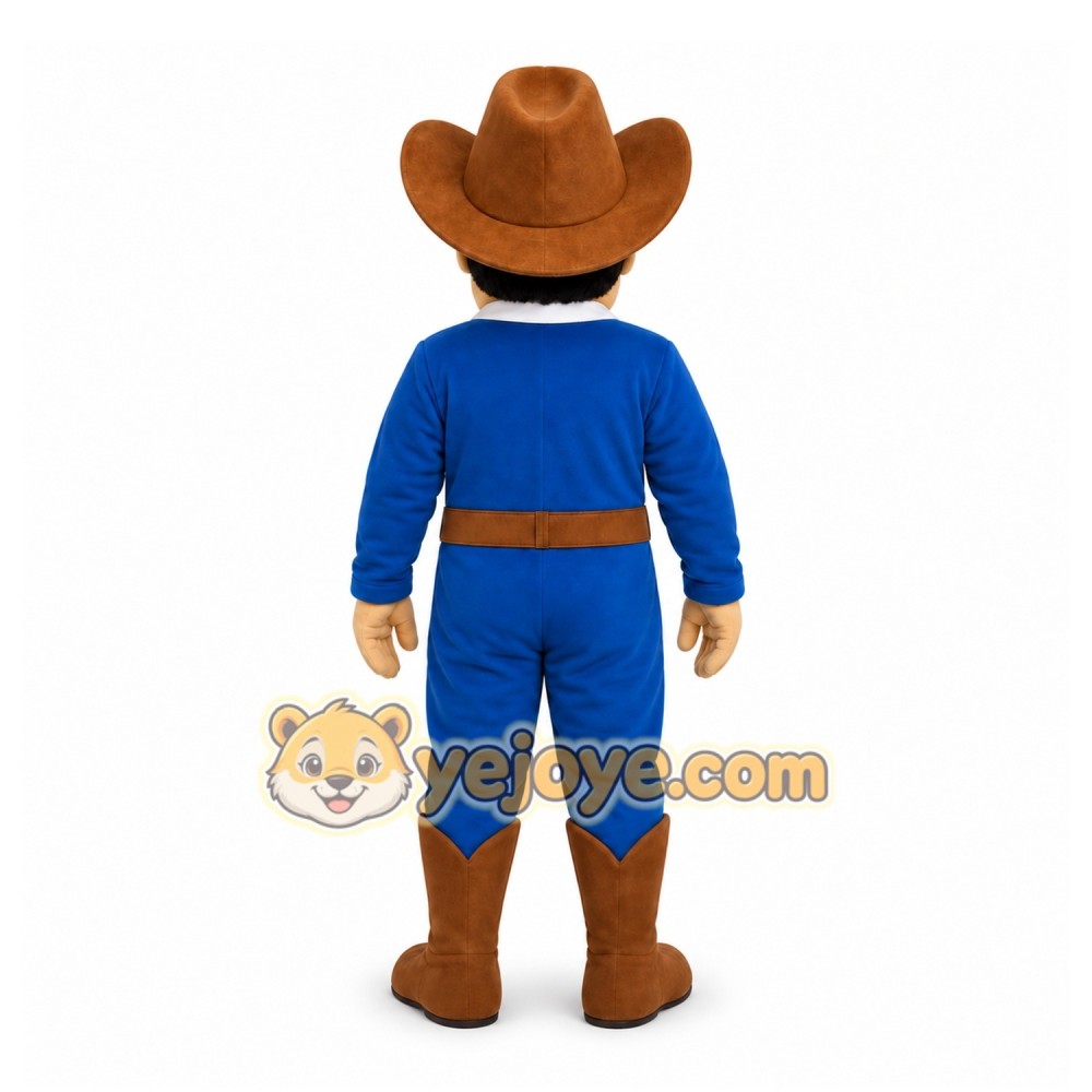 Blue Cowboy Mascot Costume with Custom Logo Blue Cowboy Mascot Costume with Custom Logo
