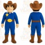Blue Cowboy Mascot Costume with Custom Logo
