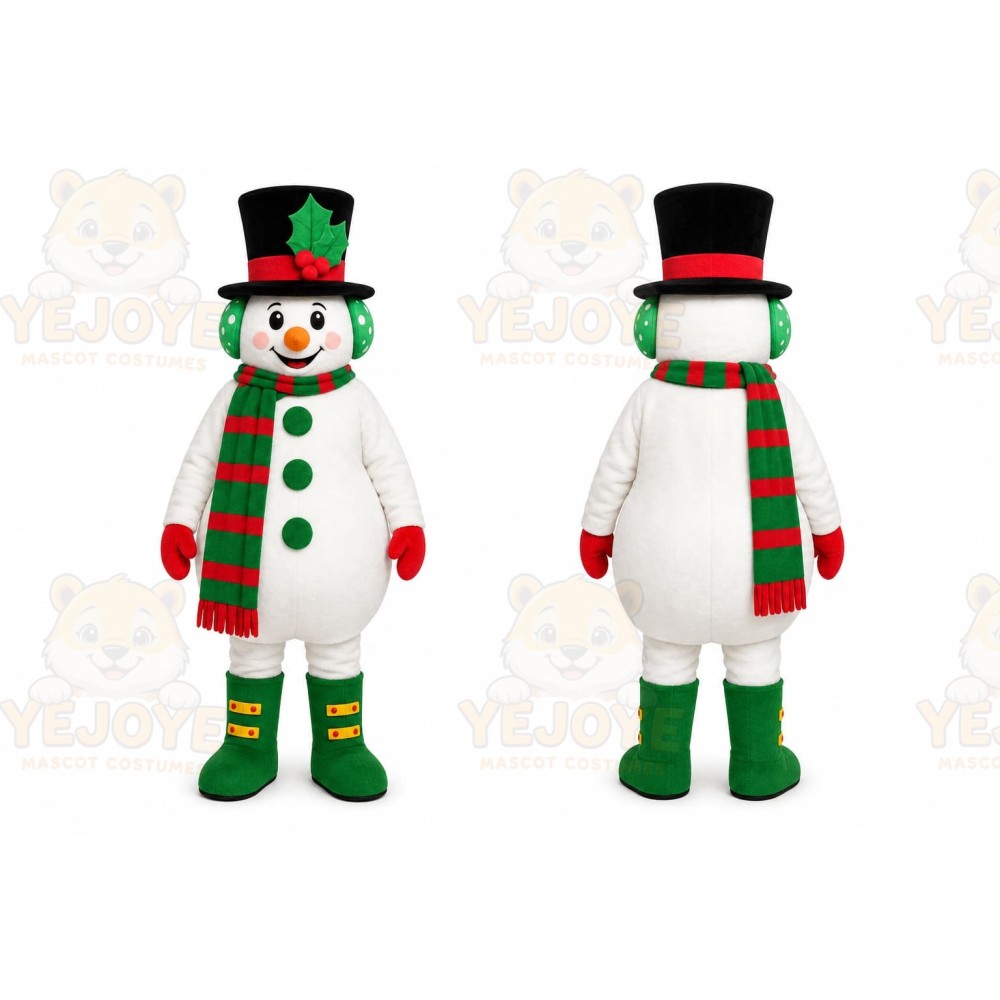 White Snowman Mascot Costume with Custom Logo