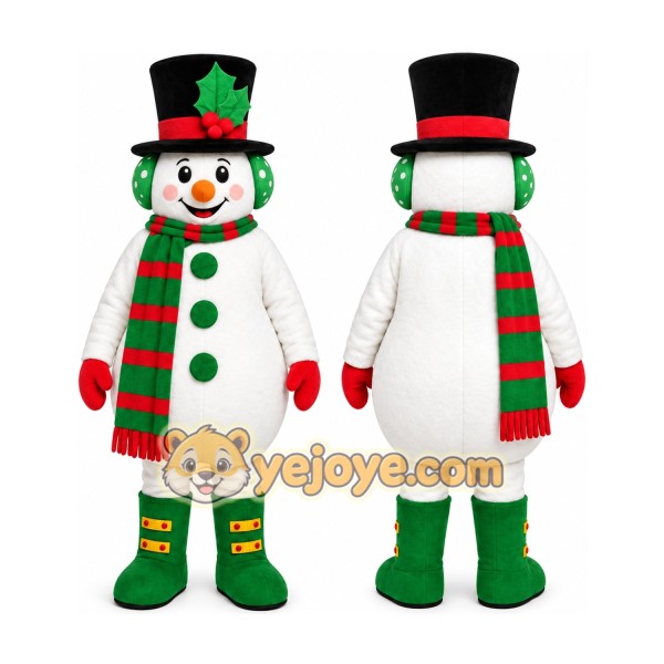 White Snowman Mascot Costume with Custom Logo