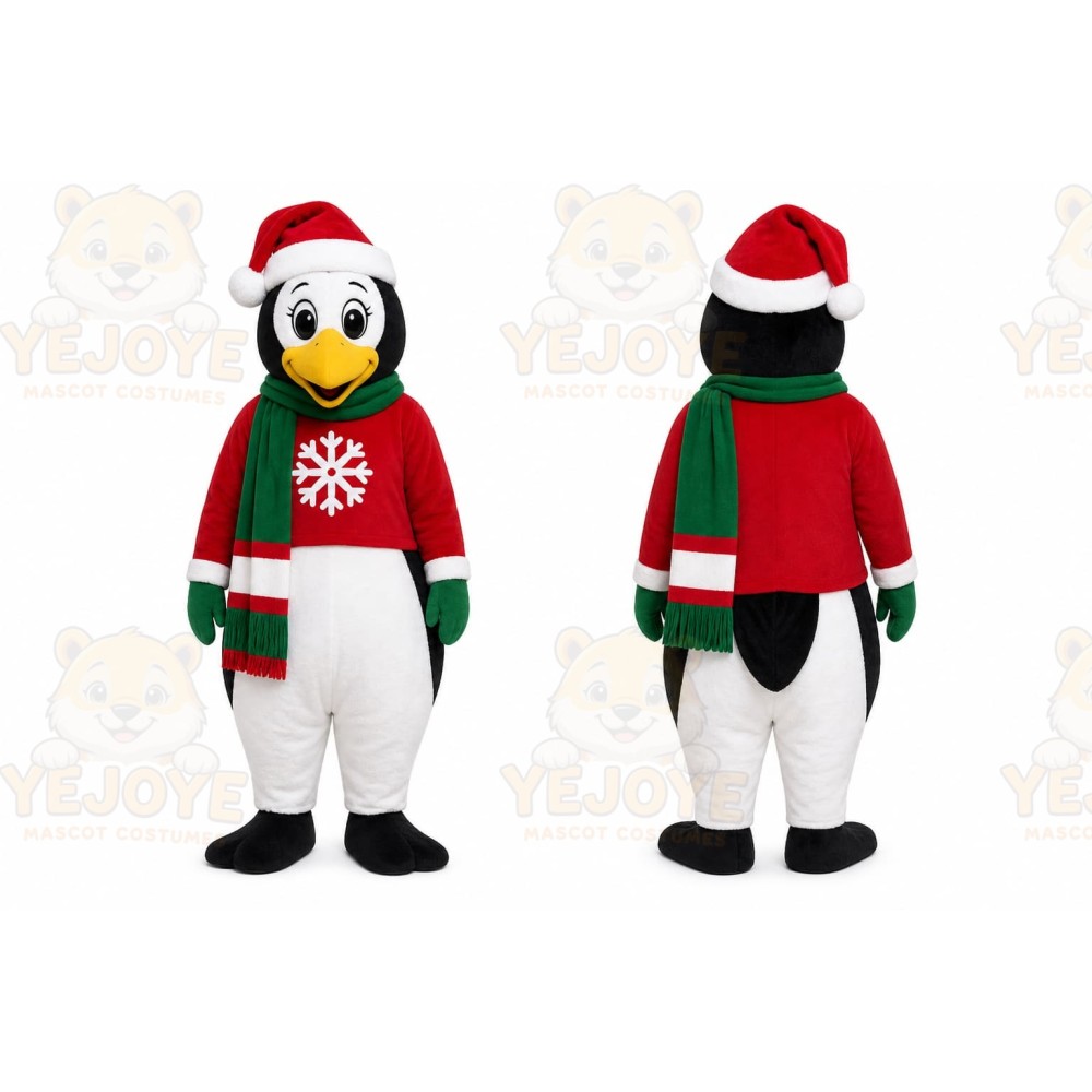 Red Penguin Mascot Costume with Custom Logo