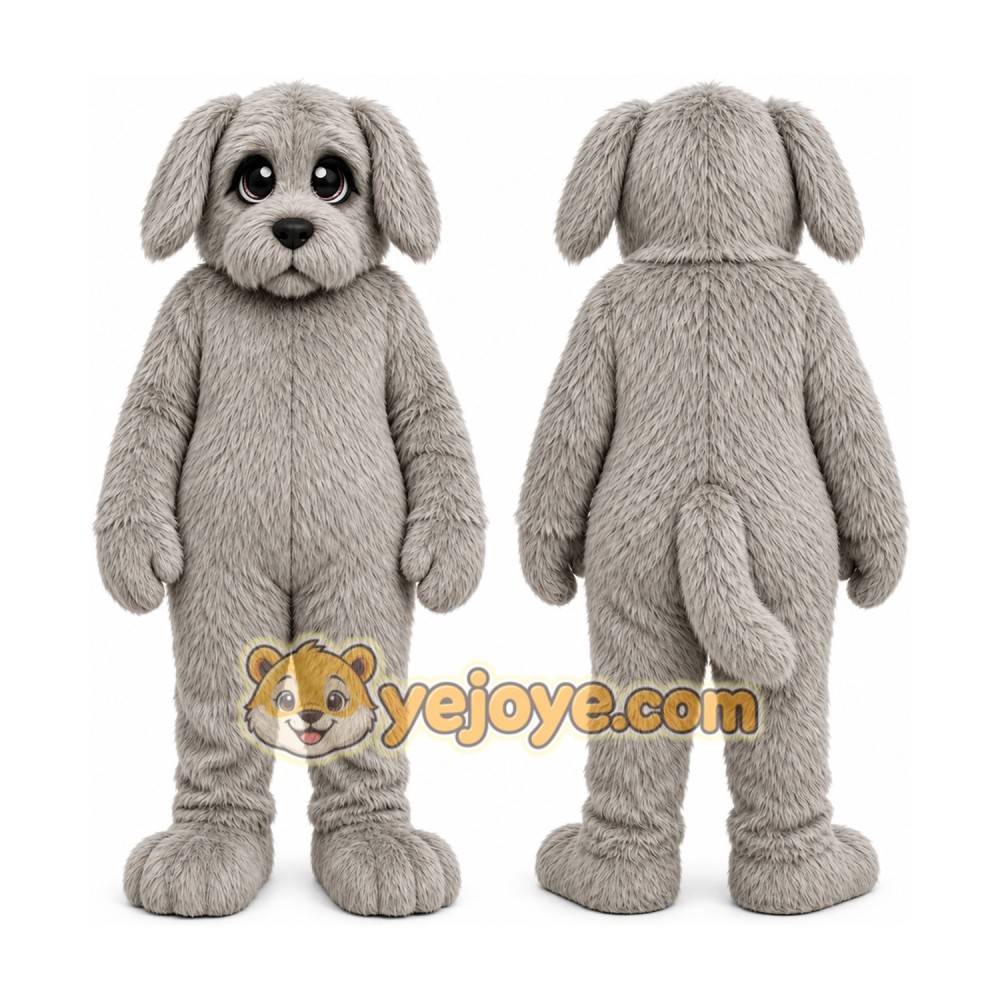 Gray Dog Mascot Costume with Custom Logo
