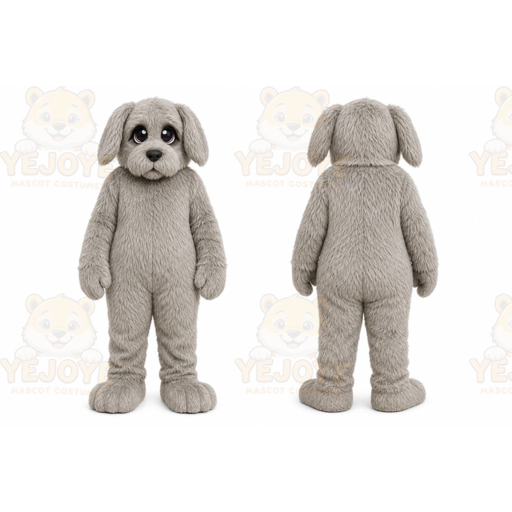 Gray Dog Mascot Costume with Custom Logo