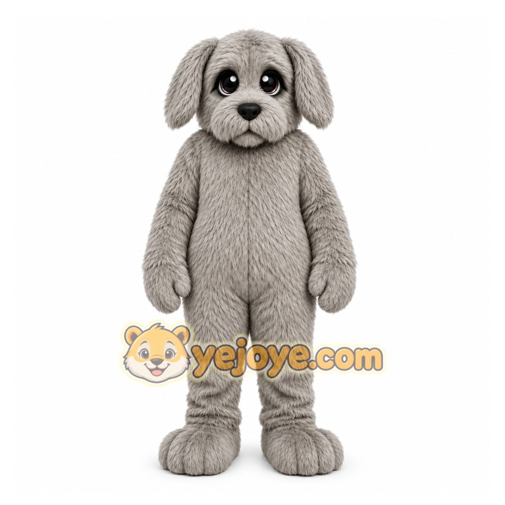 Gray Dog Mascot Costume with Custom Logo