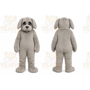 Gray Dog Mascot Costume with Custom Logo