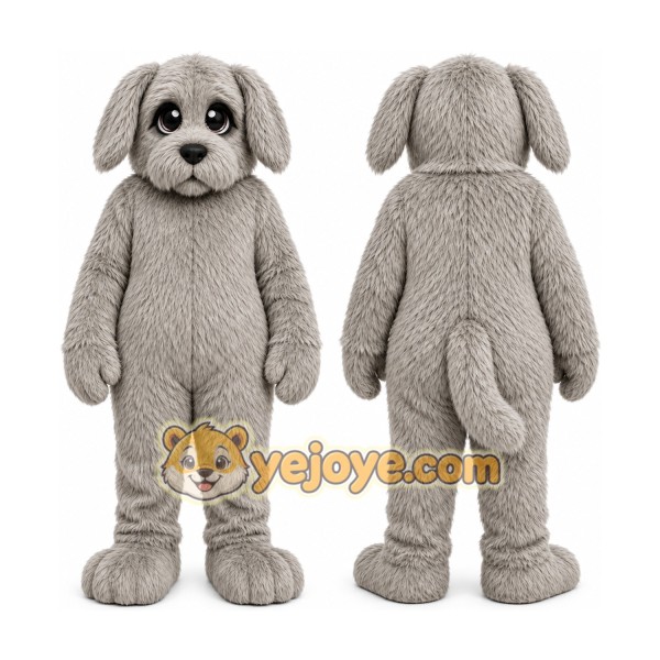 Gray Dog Mascot Costume with Custom Logo