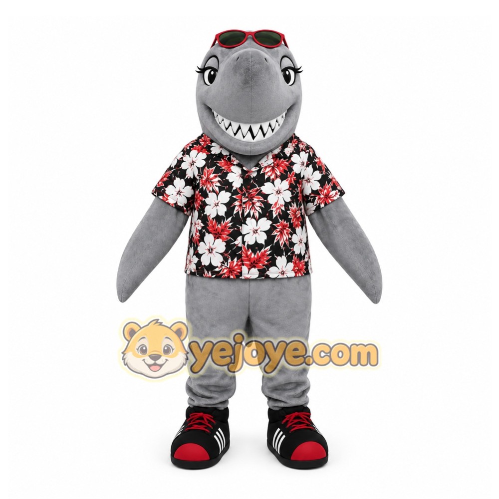 Gray Shark Mascot Costume with Custom Logo Gray Shark Mascot Costume with Custom Logo