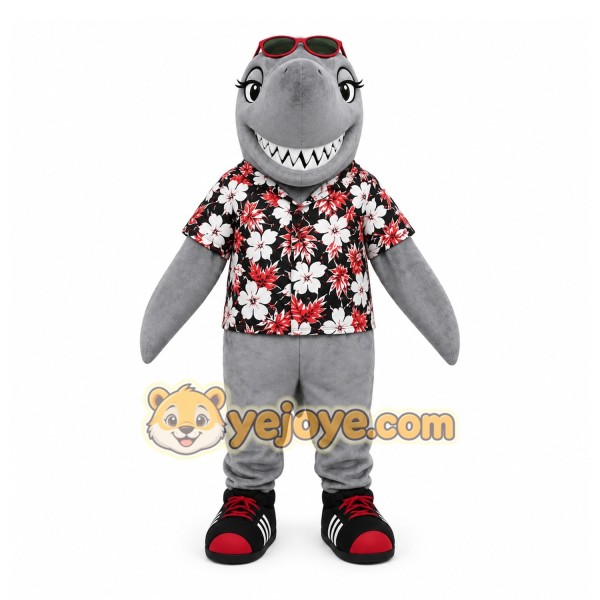 Gray Shark Mascot Costume with Custom Logo
