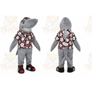 Gray Shark Mascot Costume with Custom Logo
