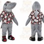 Gray Shark Mascot Costume with Custom Logo