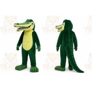 Green Alligator Mascot Costume with Custom Logo