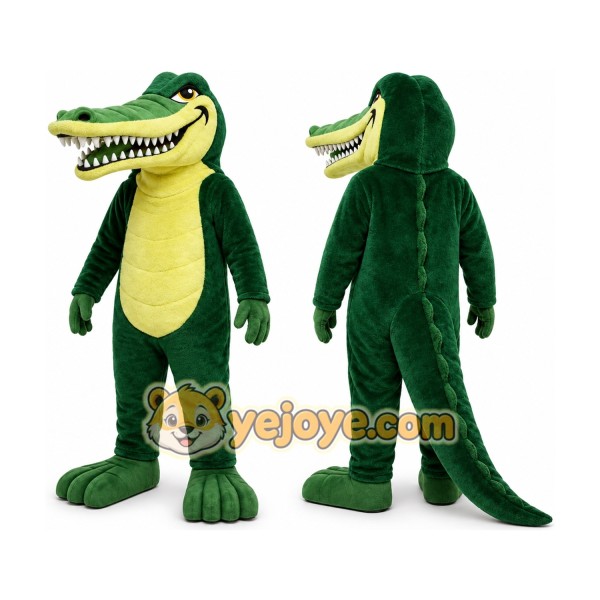 Green Alligator Mascot Costume with Custom Logo
