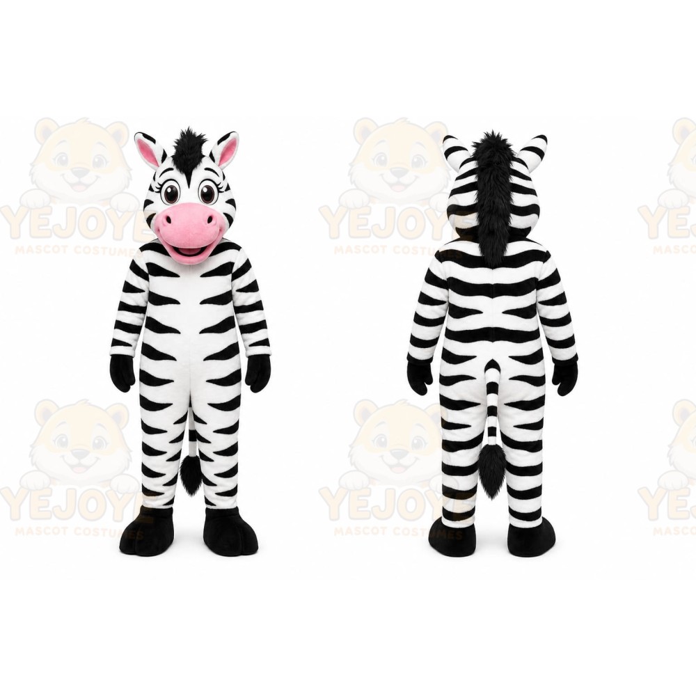 White Zebra Mascot Costume with Custom Logo