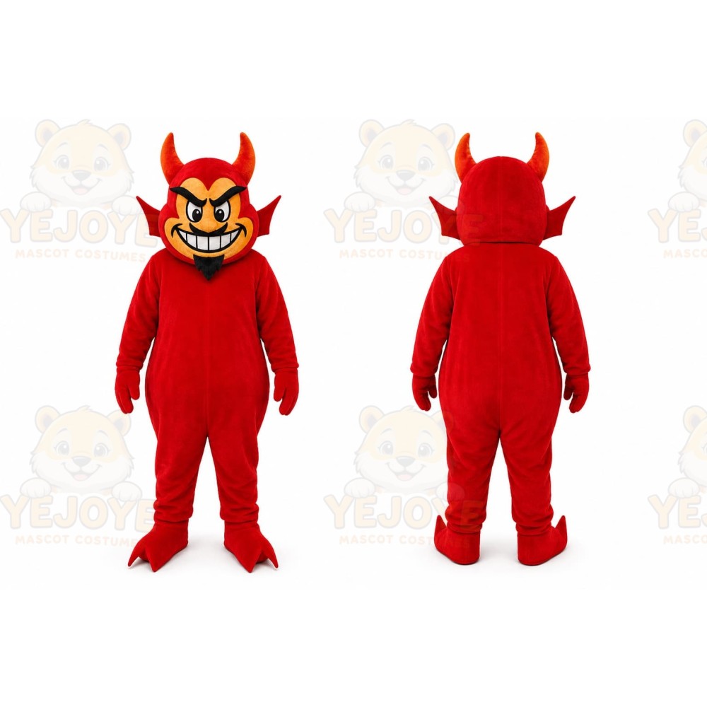Red Devil Mascot Costume with Custom Logo