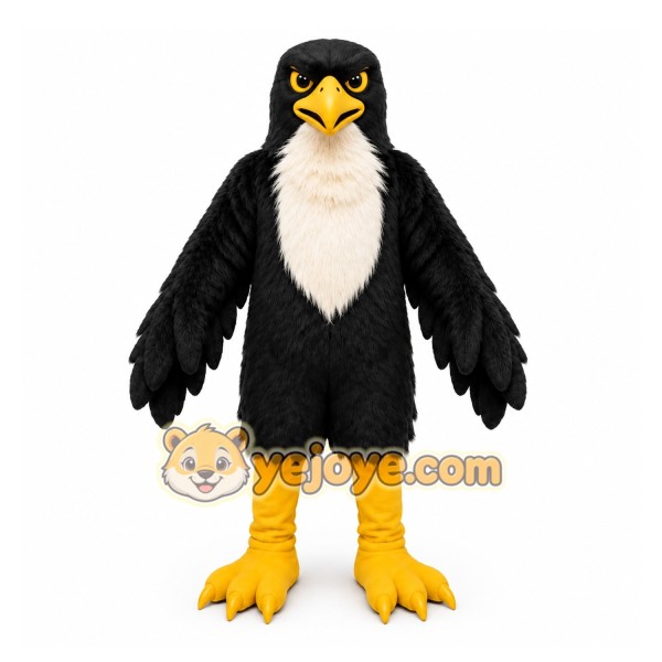 Black Eagle Mascot Costume with Custom Logo
