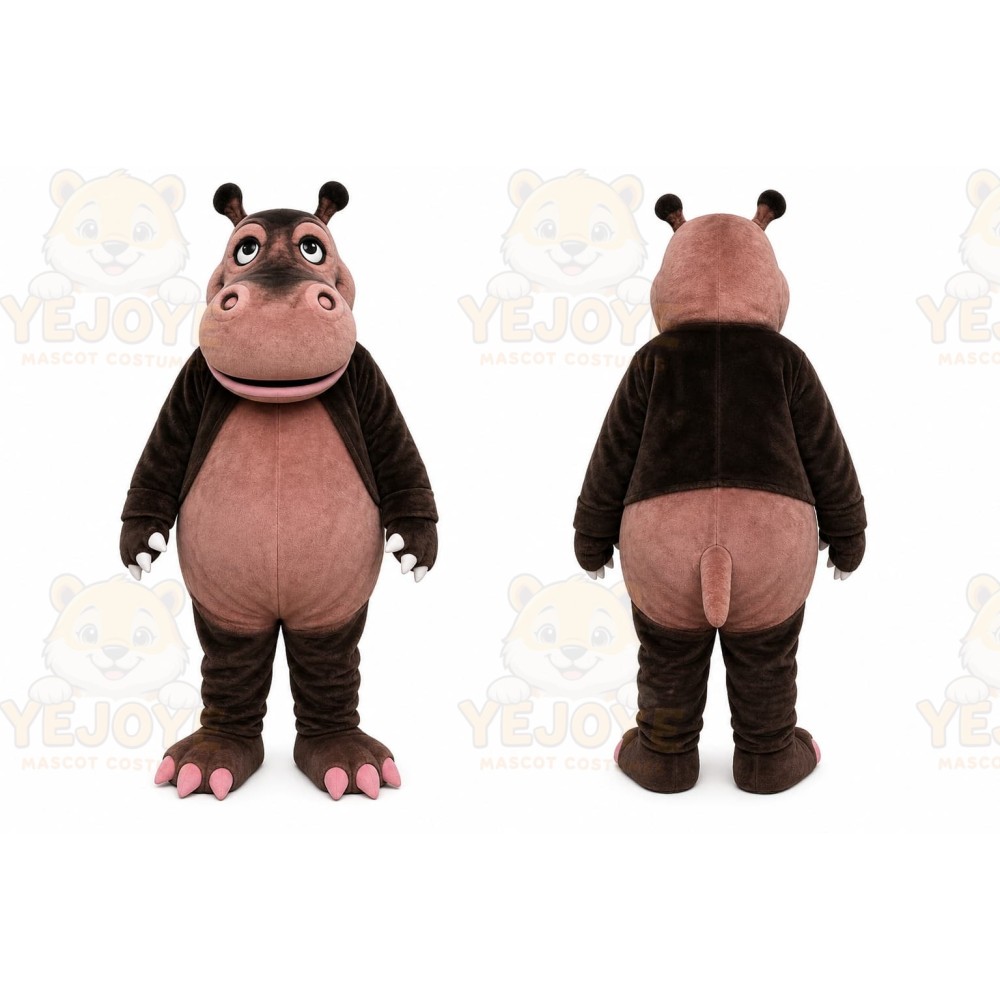 Brown Hippopotamus Mascot Costume with Custom Logo