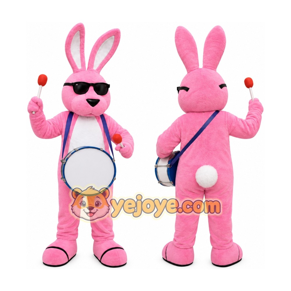 Pink Rabbit Mascot Costume with Custom Logo Pink Rabbit Mascot Costume with Custom Logo