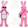 Pink Rabbit Mascot Costume with Custom Logo