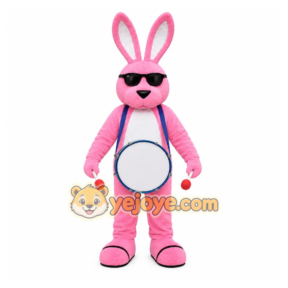 Pink Rabbit Mascot Costume with Custom Logo Pink Rabbit Mascot Costume with Custom Logo