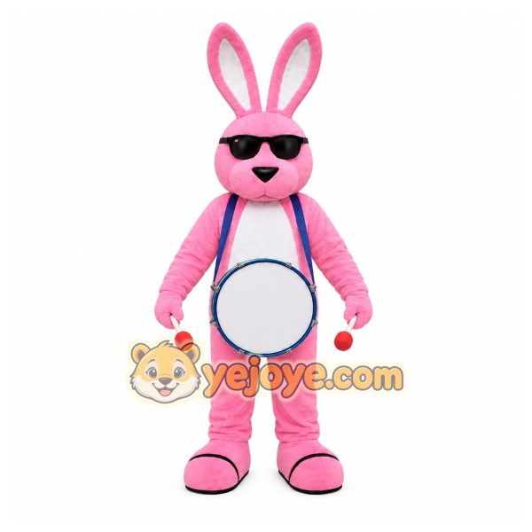 Pink Rabbit Mascot Costume with Custom Logo