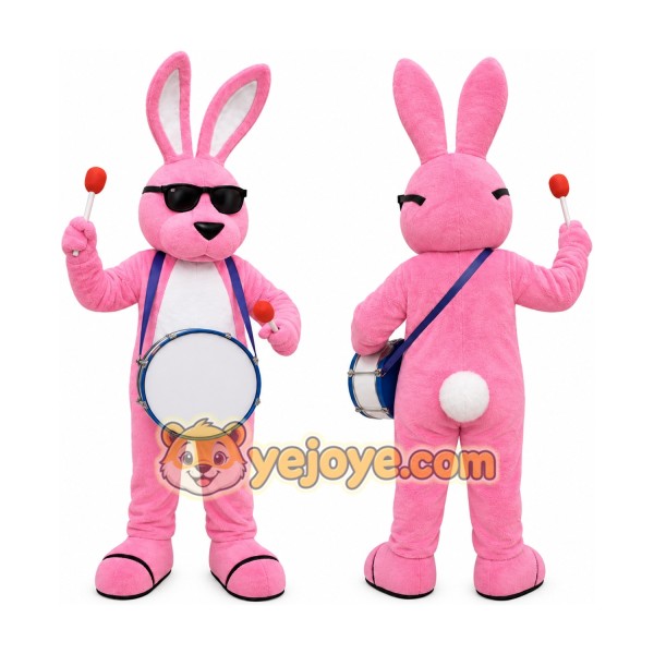 Pink Rabbit Mascot Costume with Custom Logo