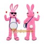 Pink Rabbit Mascot Costume with Custom Logo