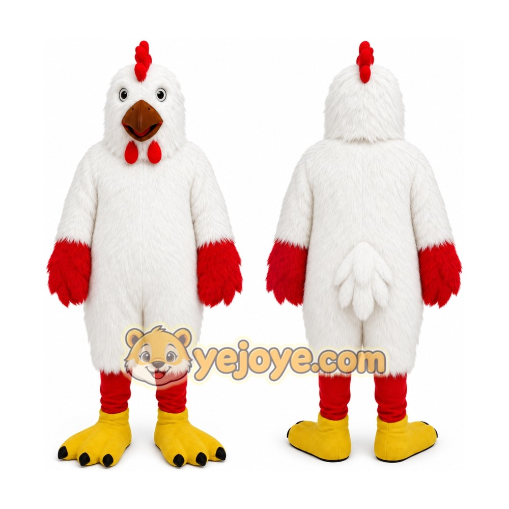 White Chicken Mascot Costume with Custom Logo White Chicken Mascot Costume with Custom Logo