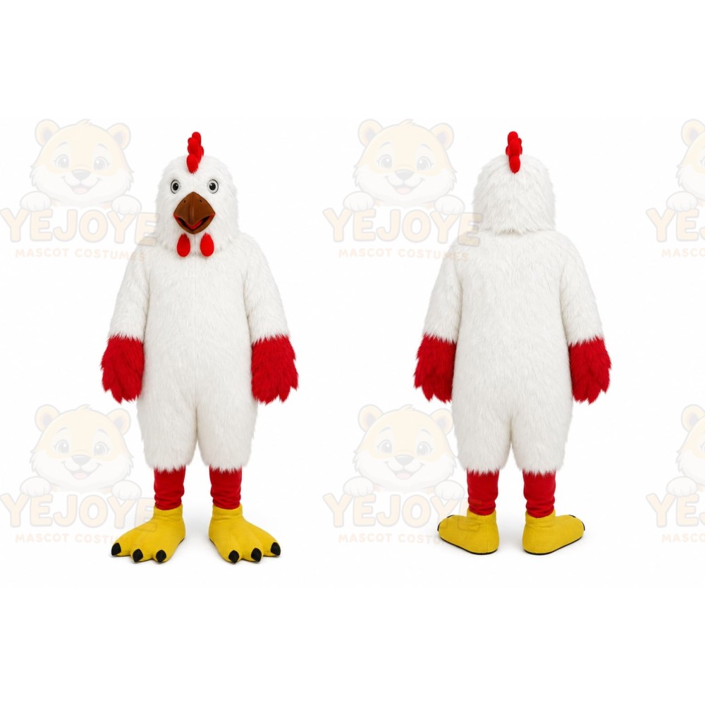White Chicken Mascot Costume with Custom Logo