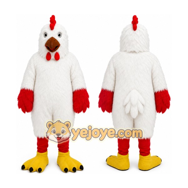 White Chicken Mascot Costume with Custom Logo