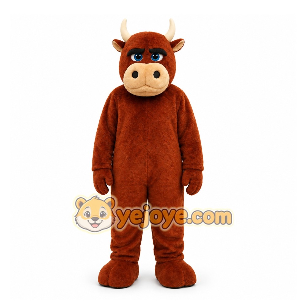 Brown Bull Mascot Costume with Custom Logo