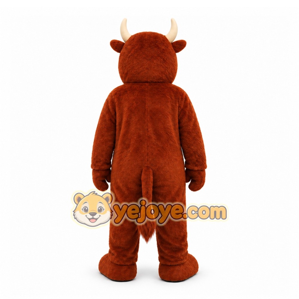 Brown Bull Mascot Costume with Custom Logo