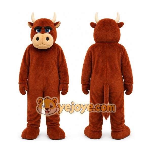 Brown Bull Mascot Costume with Custom Logo