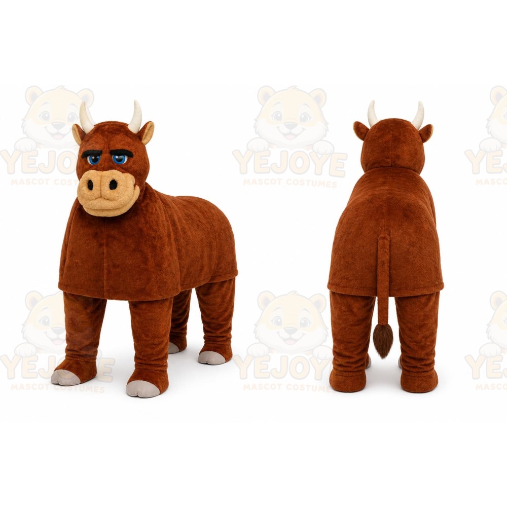 Brown Bull Mascot Costume with Custom Logo