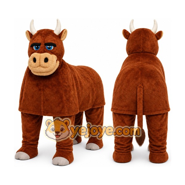 Brown Bull Mascot Costume with Custom Logo