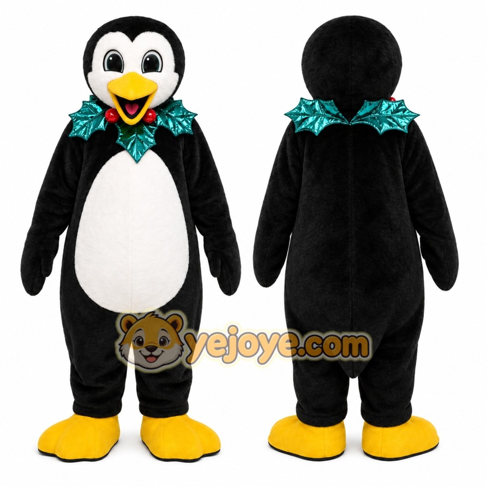 Black Penguin Mascot Costume with Custom Logo Black Penguin Mascot Costume with Custom Logo