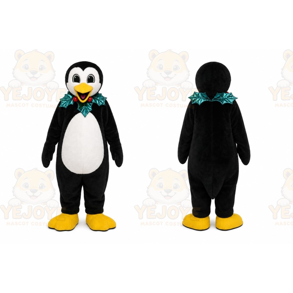 Black Penguin Mascot Costume with Custom Logo