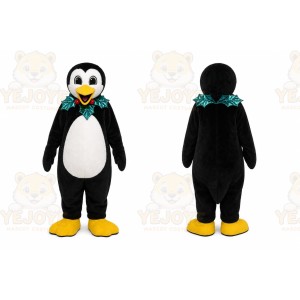 Black Penguin Mascot Costume with Custom Logo