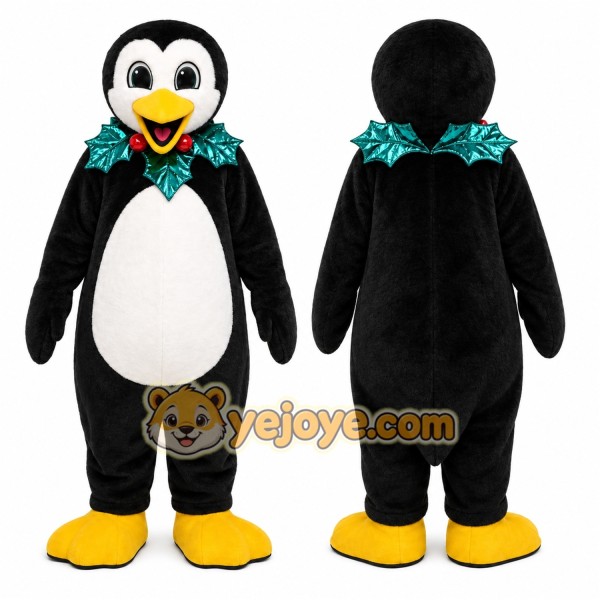 Black Penguin Mascot Costume with Custom Logo
