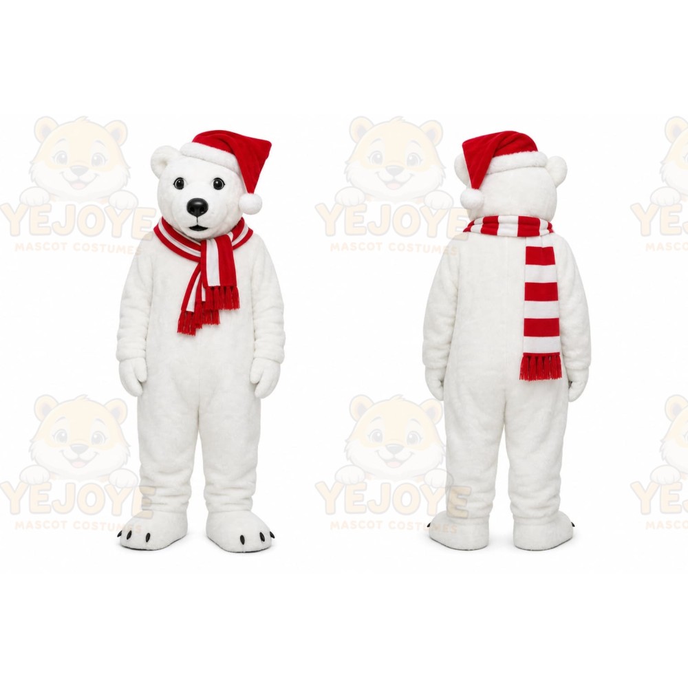 White Bear Mascot Costume with Custom Logo