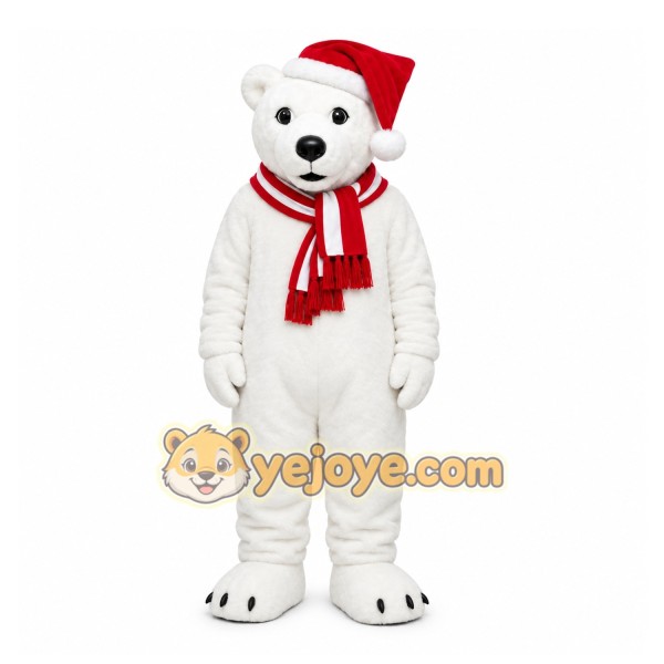 White Bear Mascot Costume with Custom Logo