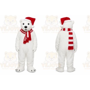 White Bear Mascot Costume with Custom Logo