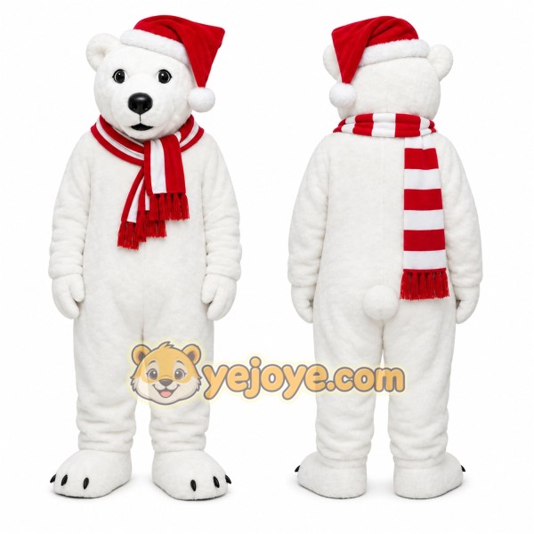 White Bear Mascot Costume with Custom Logo