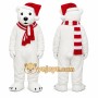 White Bear Mascot Costume with Custom Logo