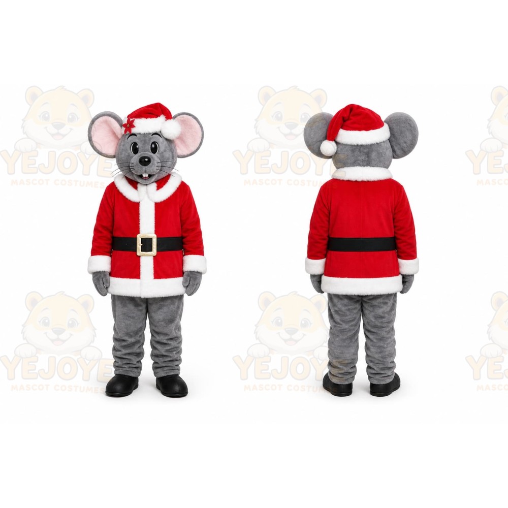 Gray Mouse Mascot Costume with Custom Logo