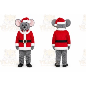 Gray Mouse Mascot Costume with Custom Logo