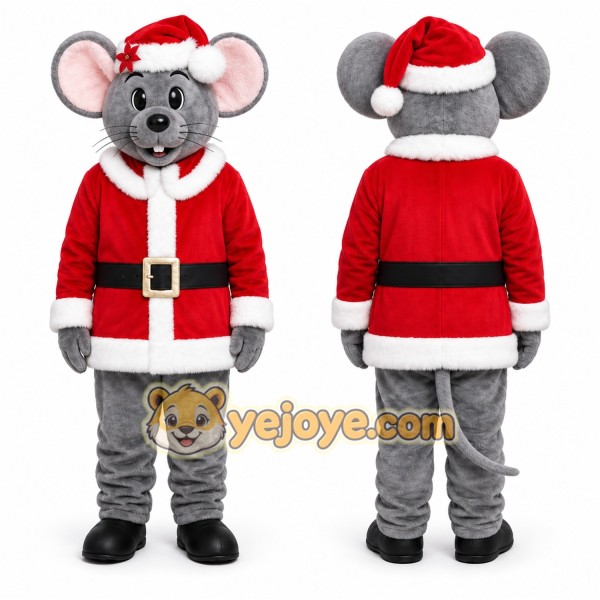 Gray Mouse Mascot Costume with Custom Logo