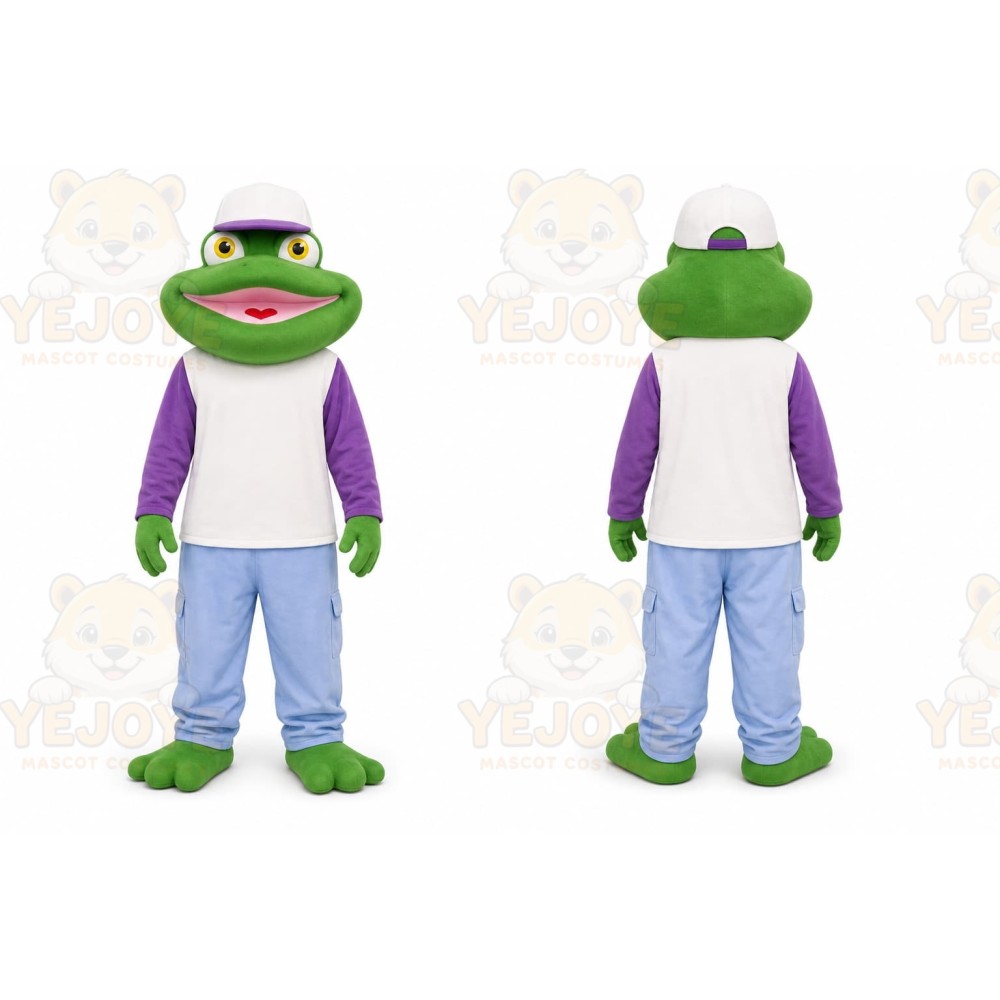 Green Frog Mascot Costume with Custom Logo