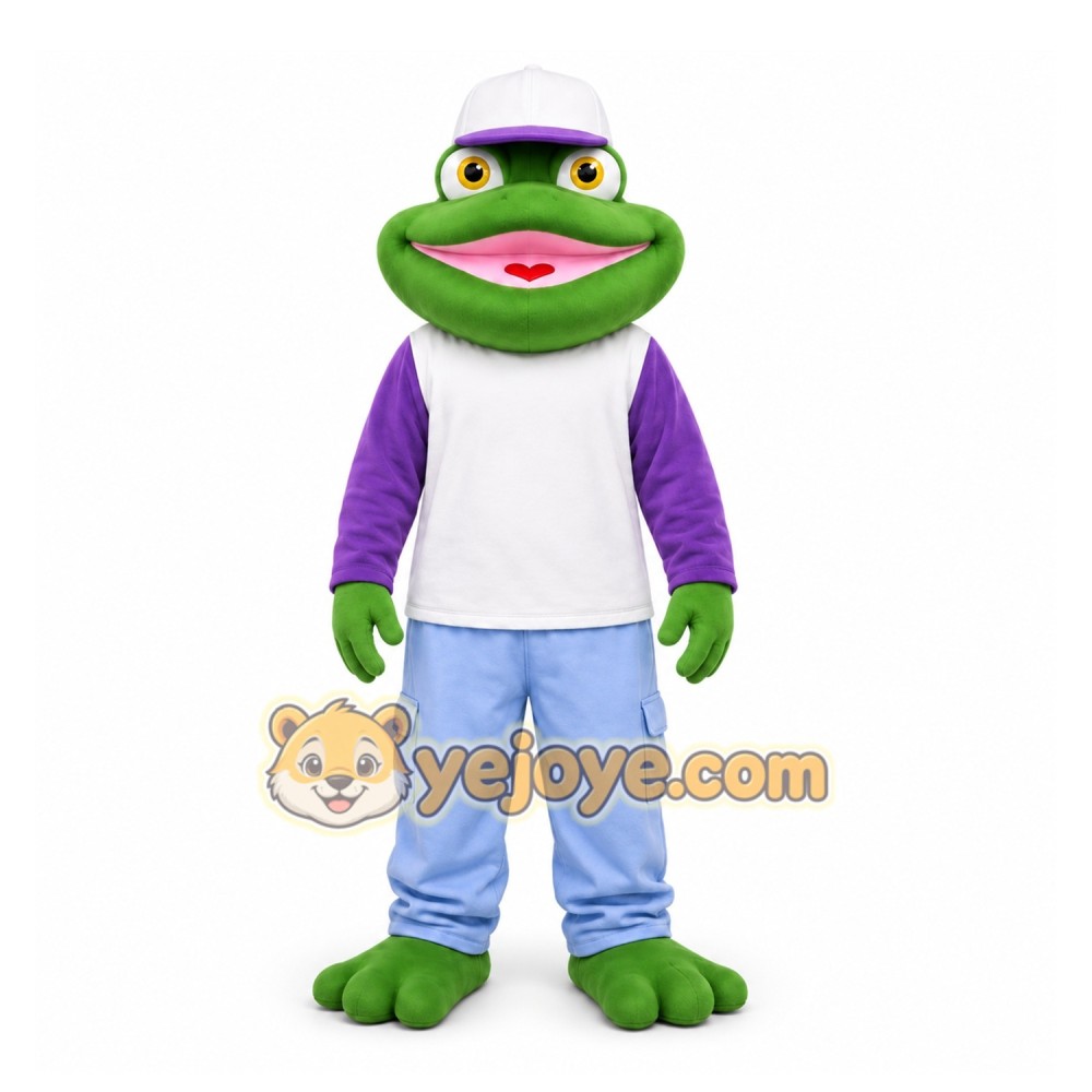 Green Frog Mascot Costume with Custom Logo Green Frog Mascot Costume with Custom Logo