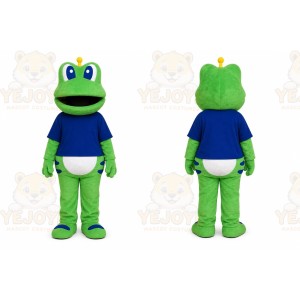 Green Frog Mascot Costume with Custom Logo